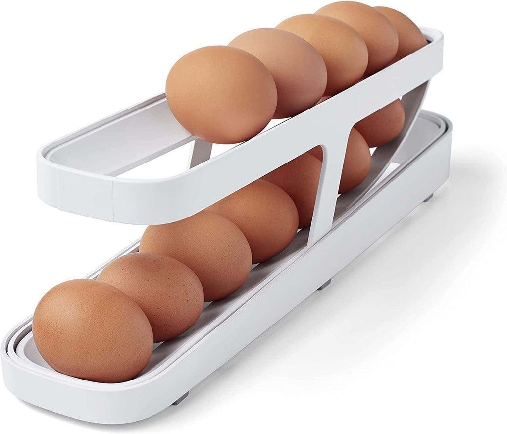 House Basket™ Automatic Scrolling Egg Rack Holder Storage Box Egg Basket Container Organizer Rolldown Refrigerator Egg Dispenser For Kitchen Gadgets