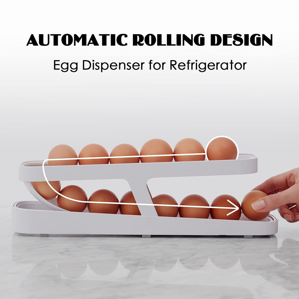 House Basket™ Automatic Scrolling Egg Rack Holder Storage Box Egg Basket Container Organizer Rolldown Refrigerator Egg Dispenser For Kitchen Gadgets