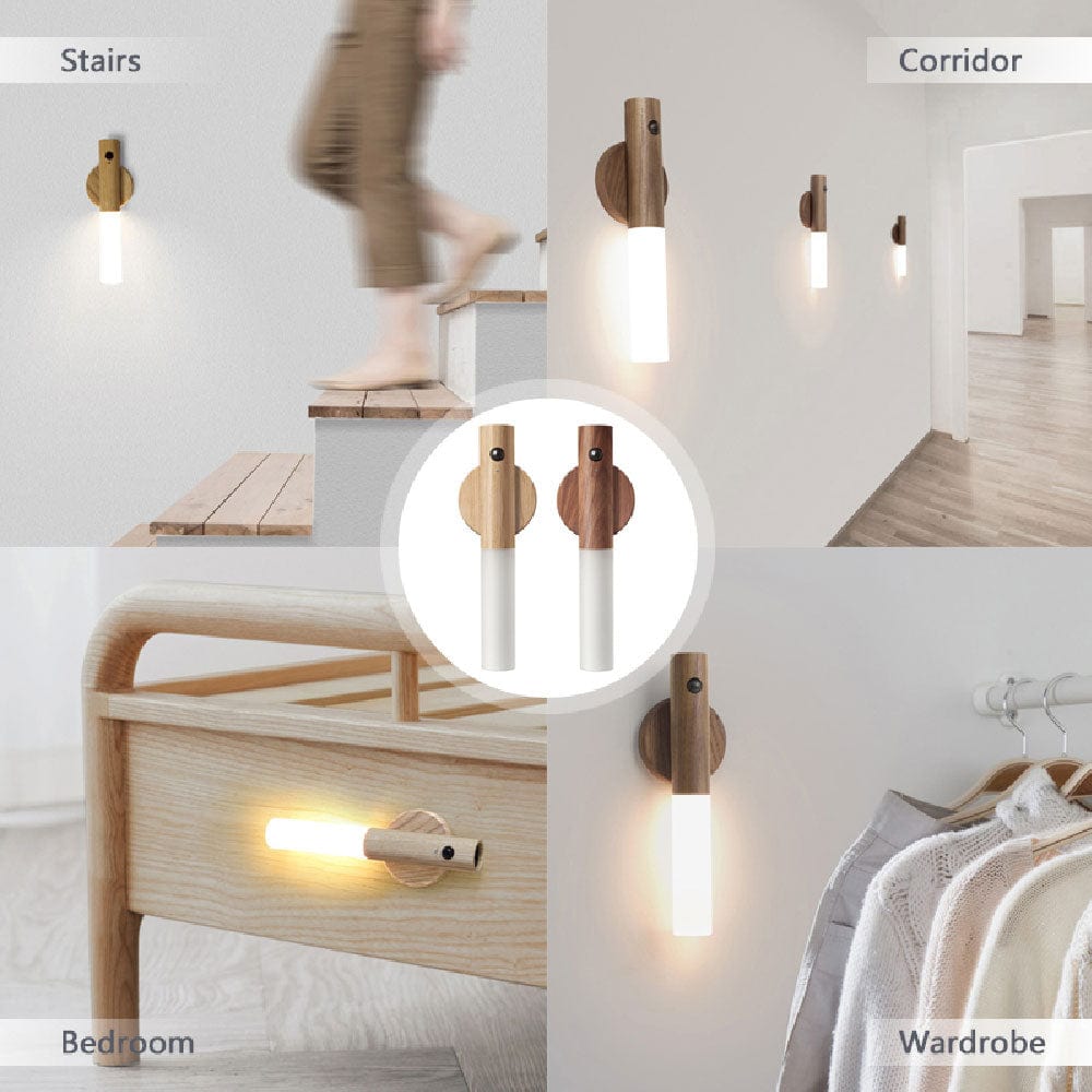 House Basket™ Auto LED USB Magnetic Wood Wireless Night Light Corridors Porch Lights PIR Motion Sensor Wall Light Cabinet Lamp