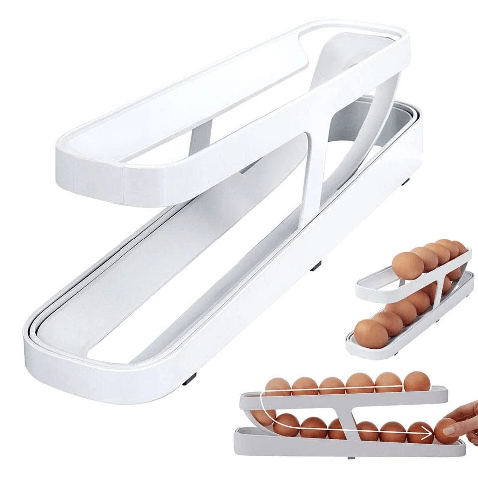 House Basket™ Automatic Scrolling Egg Rack Holder Storage Box Egg Basket Container Organizer Rolldown Refrigerator Egg Dispenser For Kitchen Gadgets