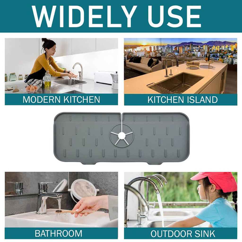 House Basket™ Kitchen Silicone  Faucet Absorbent Mat Sink Splash Guard Silicone Faucet Splash Catcher Countertop Protector For Bathroom Kitchen Gadgets