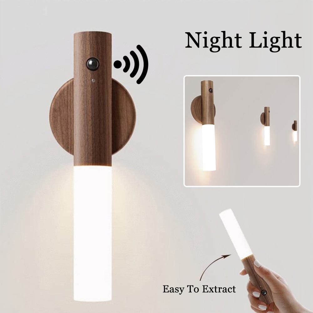 House Basket™ Auto LED USB Magnetic Wood Wireless Night Light Corridors Porch Lights PIR Motion Sensor Wall Light Cabinet Lamp