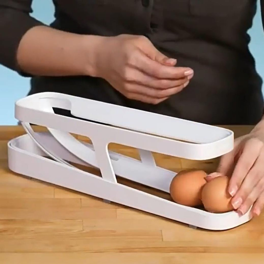 House Basket™ Automatic Scrolling Egg Rack Holder Storage Box Egg Basket Container Organizer Rolldown Refrigerator Egg Dispenser For Kitchen Gadgets