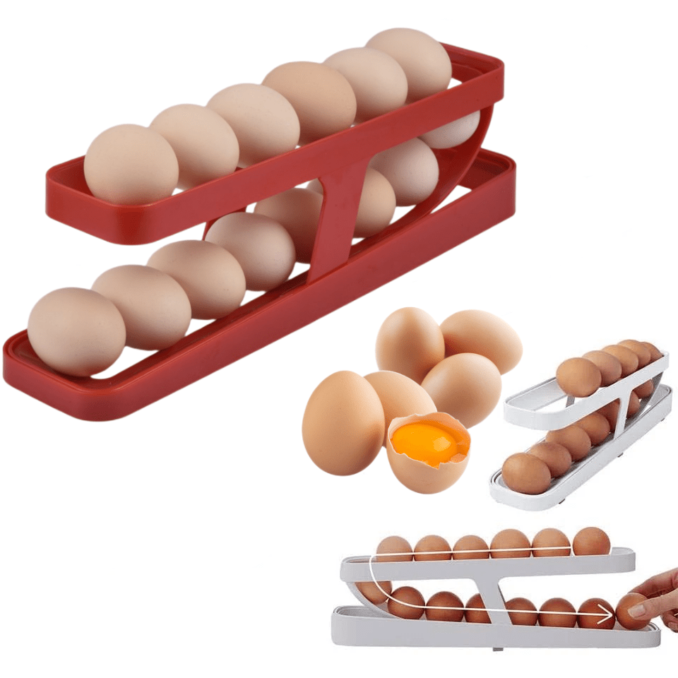 House Basket™ Automatic Scrolling Egg Rack Holder Storage Box Egg Basket Container Organizer Rolldown Refrigerator Egg Dispenser For Kitchen Gadgets