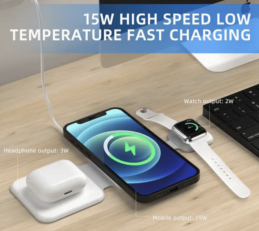 House Basket™ 3 In 1 Magnetic Foldable Wireless Charger Charging Station Multi-device Folding Cell Phone Wireless Charger Gadgets