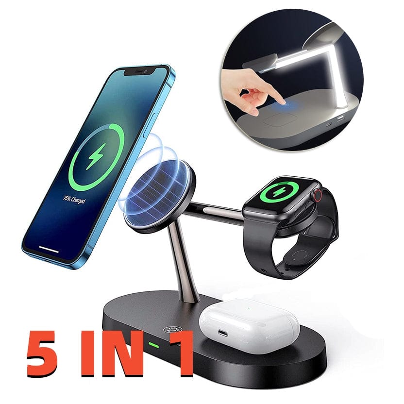 House Basket™ Multifunctional Five-In-One Magnetic Wireless Charging Watch Headset Desktop Mobile Phone Holder Charger 15W Fast Charge